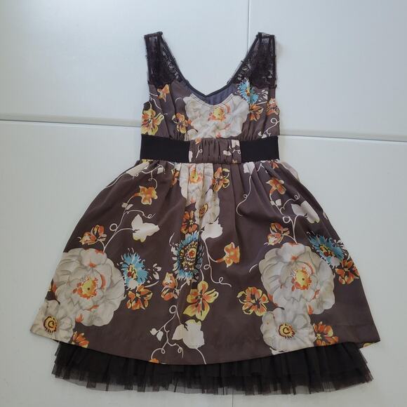 Free People Dress Y2K Fairy Grunge Small Brown Floral Lace Tulle Whimsy Boho - Picture 1 of 10